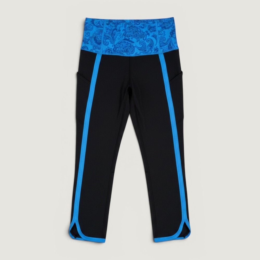 Lululemon Can't Stop Crop Womens Size 6 Black Blue Excellent Paisley Leggings